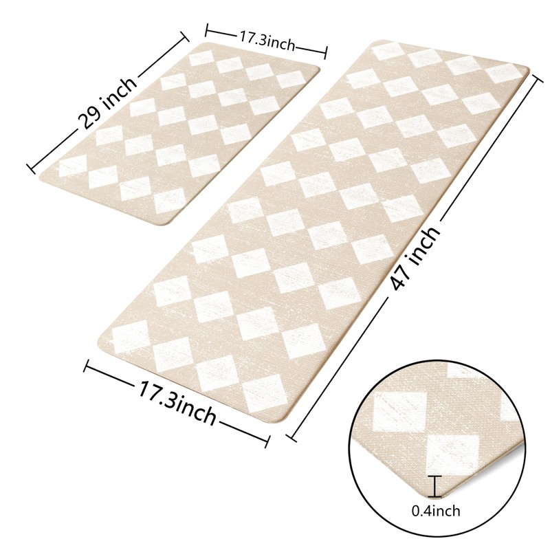 VivaNest Moroccan Trellis Cream Checkered Kitchen Rug Sets [2 PCs],
