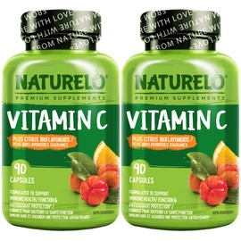 NATURELO Vitamin C with Organic Acerola Cherry Extract and Citrus Bioflavonoids - Vegan Supplement - Immune Support - 500 mg VIT C per Cap - Time Release - Non-GMO - 180 Capsules