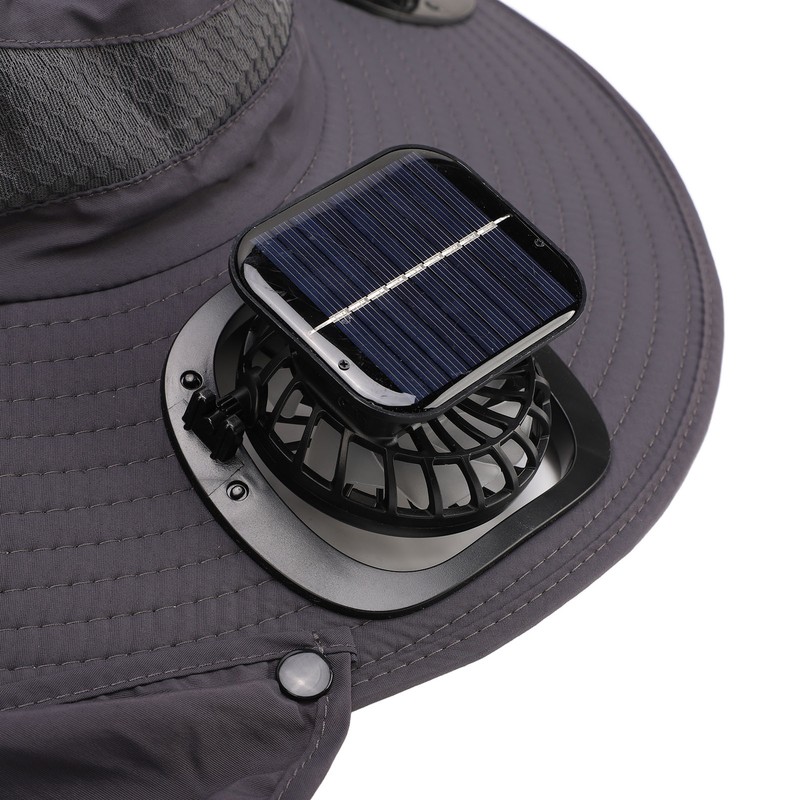 Men Sun Hat Solar Powered Rechargeable Fan UPF50 Wide Brim