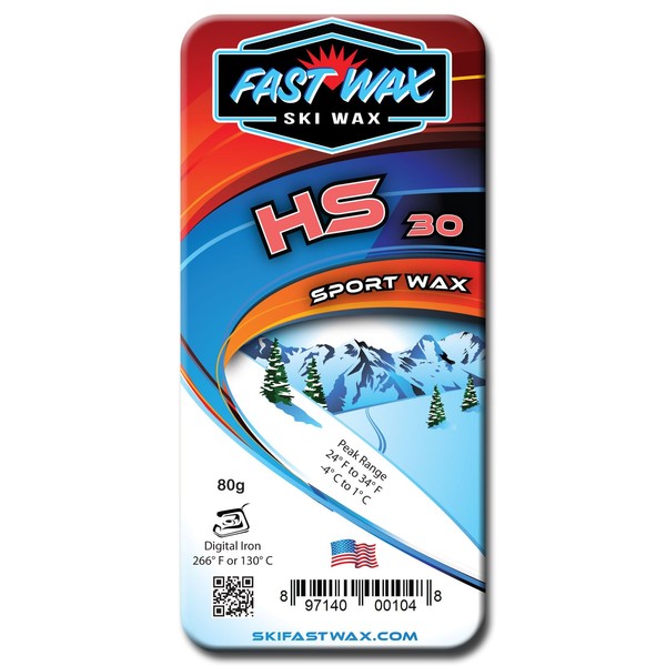 Fast Wax - High Speed Ski Wax (HS 30) - 80g Paraffin Wax Bar in Red - Made in America