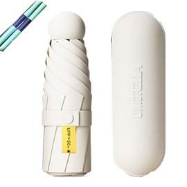 ZOMAKE Mini Compact Umbrella - Travel Umbrella Windproof Strong with Reinforced 6 Ribs,UV Folding Umbrella For Sun Protection,Lightweight Pocket Umbrella With Capsule Case For Men Women Girls(Beige)