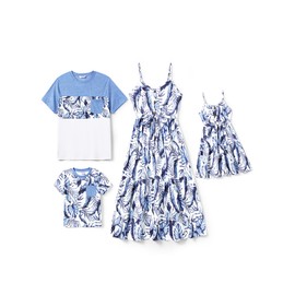 PATPAT Family Outfits Matching Sets Mommy and Me Matching Dresses Leaf Print and Short-Sleeve T-Shirts Sets Boys 4-5 Years