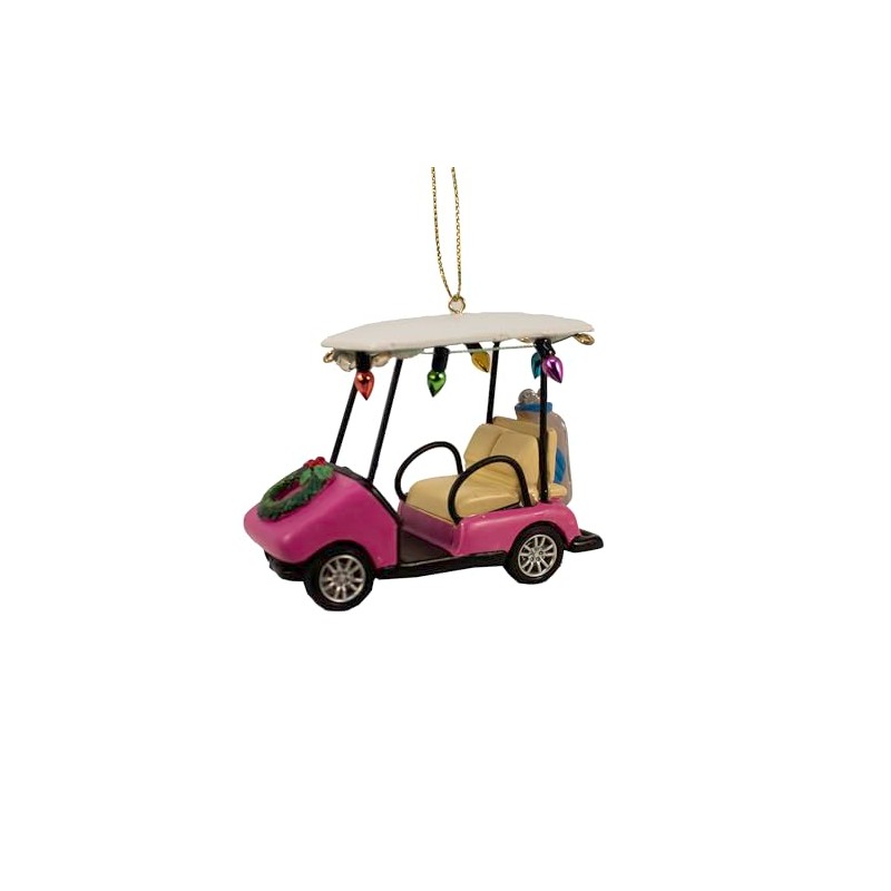Kurt Adler 3.5 Inch Resin Pink Golf Cart Ornament