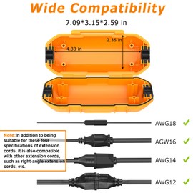 2 Pack Extension Cord Cover Waterproof,Ip54 Waterproof Box,Unique Stuck Extension Cord Design,Ideal to Protect Holiday Lights & Electrical Tool Cord Connection,Orange
