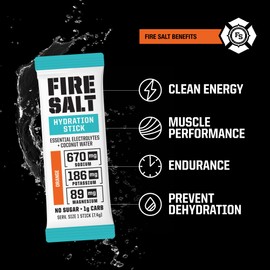 Fire Science Fire Salt Hydration Sticks, Electrolytes & Coconut Water, Hydration Drink Mix with Magnesium, Potassium & Sodium, Zero Sugar, Single Serve On The Go Packs, Vegan, Orange Flavor, 32 Count