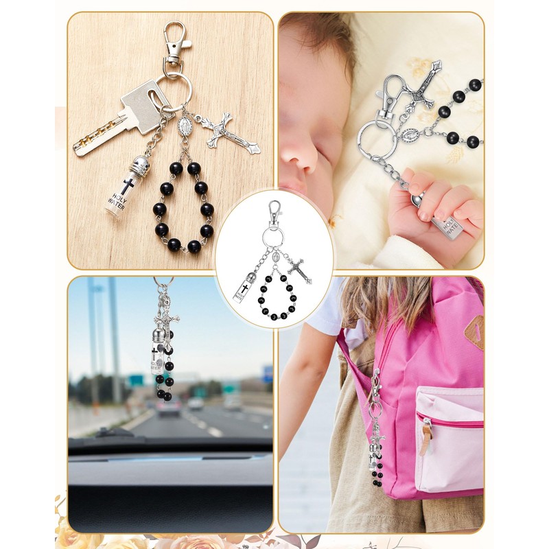 Blushtier Holy Water Bottle Keychain with Rosary Beads Crucifix, Catholic