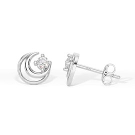 Heather Needham Silver Celestial Crescent Moon Stud Earrings with Cubic Zirconia in Rhodium Plated Sterling Silver - Moon Earrings - Celestial Earrings - 8 x 1.2mm - Gift Boxed 107