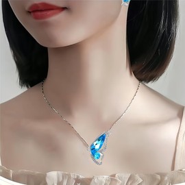 la luen Butterfly Jewelry Set,Blue Butterfly Pendant Necklace Bracelet Earrings for Women