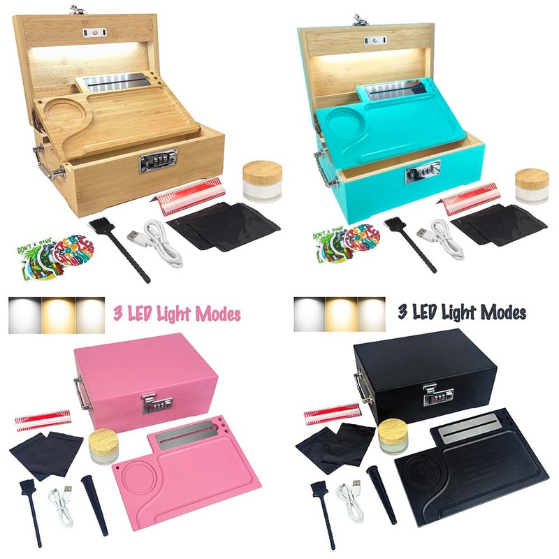 Giftidea Large Bamboo Wooden Box with LED Lights -Odor Proof