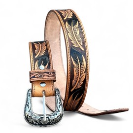 DANIEL'S ARTPLANET Western Belt for Men and Women Full Grain One Piece Leather Belt with Buckle Handmade Tooled 1.5” Wide (44)