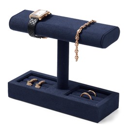 Woodten Microfiber Watch Display Stand T-bar Watch Ring Stand for Men and Women Jewelry Bracelet Watch Ring Organizer for Store and Home(Blue)