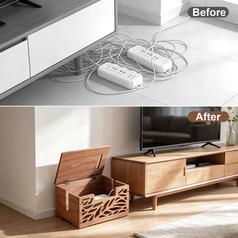 CILXGQLN Wooden Cable Management Box, Large Cord Hider Box &