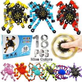 YIZER Easter Basket Stuffers Transformable Fidget Spinners,18PCS Funny Sensory Fidget Toys Adults Deformable Chain DIY Robot Spinner,Fingertip Stress Relief Gyro Toy Easter Basket Stcoking Stuffer for Kids