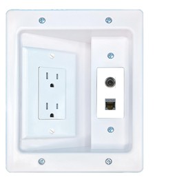 RiteAV 3.5mm CAT6A Recessed Wall Plate Cable Concealer Management Kit with Power Outlet Hides Cords and Cables