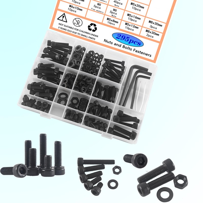 HVDHYY M5 M6 M8 Nut and Bolt Set Black Hex