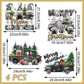 Christmas Iron on Transfer Decals Xmas Design Iron on Patches Heat Transfer Vinyl Decals Black Gold Santa Claus Dwarf Tree Pattern Merry Christmas Letter Applique for T-Shirt Hoodie DIY Craft Decor