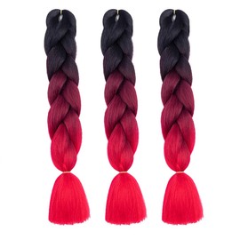 Braiding Hair Ombre Red 24 Inch Braid Hair Extensions Hot Water Setting High Temperature Synthetic Fiber(C6-3Packs)
