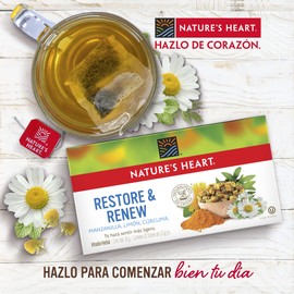Nature's Heart Te Restore & Renew, Manzanilla, curcuma, 30 gramos