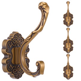 zisiueel 4 Pcs Vintage Coat Hooks Antique Wall Hooks Towel Hook for Hanging Purse Hat Keys Clothes Curtain Unique Heavy Duty Bathroom Hook for Wall (Brass)