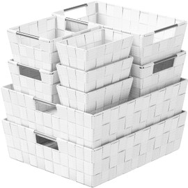 Basket For Closet Organization And Storage (Set of 9) - Prefect Storage Baskets For Bathroom, Laundry, Baby Nursery Clothes, Linen Closet, Kitchen Pantry Or Use As Baskets For Organizing (White)