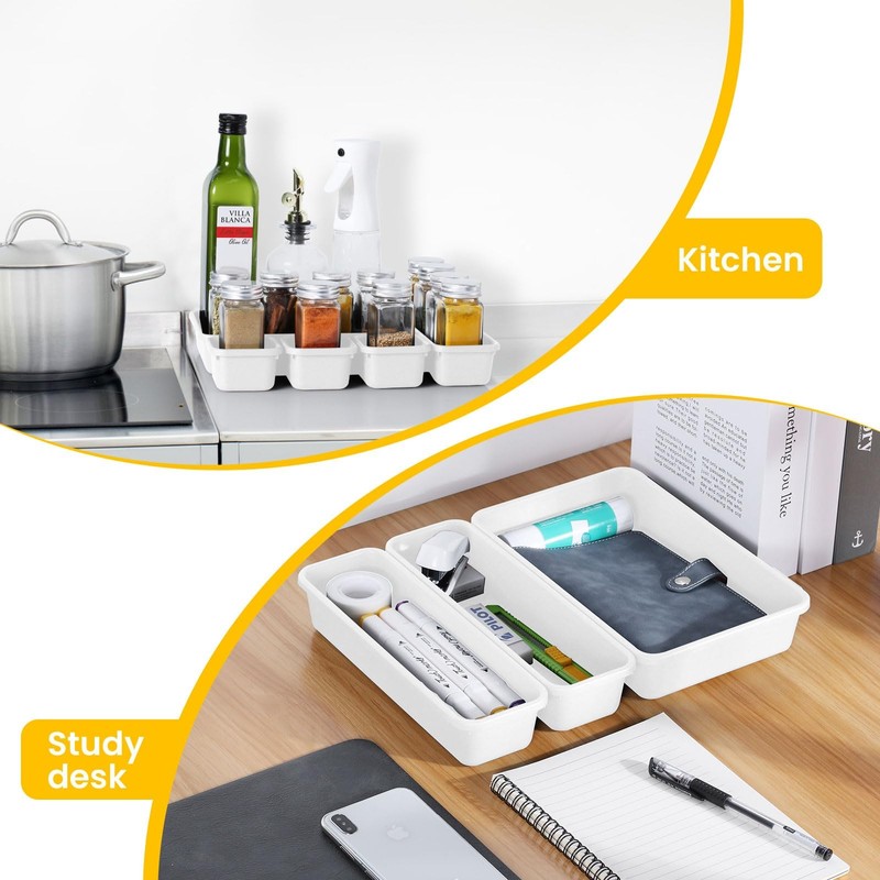 Omtofo 16 Pieces White Drawer Organiser System Organiser, Drawer Divider