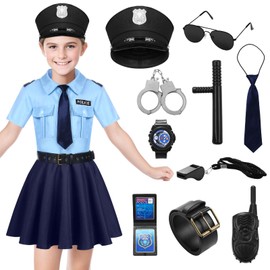 Raveparty Police Costume Kids, Children Police Costume with Policeman Costume Hat Walkie-Talkie Whistle Handcuffs Sunglasses Baton for Boys Girls Cosplay Birthday Police Theme Party (Girl, S)