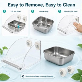 Bird Feeder for Cage - Stainless Steel Anti-Slip Bird Food Bowls, Spill-Proof Parakeet Feeder for Cockatiels, Lovebirds, Budgies, Small Birds