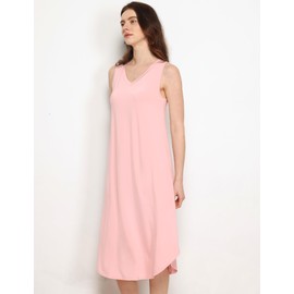 GYS Premium Sleeveless Nightgowns for Women Soft Bamboo Viscose V Neck Tank Pajama Dress, Pink, Small