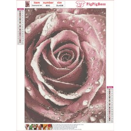 pigpigboss Pink Rose Diamond Painting Art Kit, 5D Full Round Drill Waterdrop Rose Diamond Dots Arts Crafts for Adults Beginner Home Office Wall Holiday Decor (11.8 x 15.7 inches)