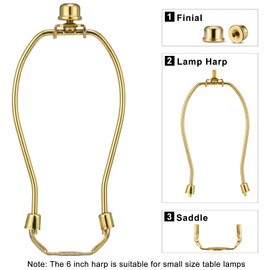 Lamp Harp 6 Inch, 2 Set Detachable LampShade Harp for Table and Floor Lamps, Heavy Duty Lamp Brackets with 3/8 Standard Saddle and Finials (Polished Brass)