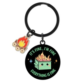 Tostmrks Dumpster Fire Keychains - I'm Fine,Everything Is Fine,Office Funny Novelty Coworker Keys