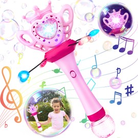 DoodleDoo Bubble Wand for Girls, Kid's Magic Princess Bubble Machine, LED Light & Music Bubble Maker, Rotatable Outdoor Party Favors Bubble Toy, Gift for 3 4 5 6 7 8 Years Old Children(Pink)