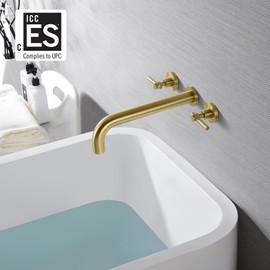 SUMERAIN Bathroom Wall Mounted Tub Filler Faucet Brushed Gold Bathtub Faucet Set with Brass Rough in Valve