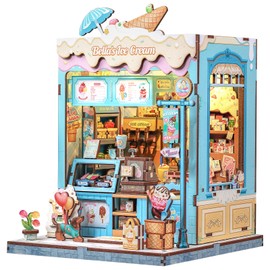 CUTEBEE Book Nook Kit - Wooden Miniature House Kit Ice Cream Theme Style - DIY Craft Set Mini House for Adults, Unique Gifts for Family and Friends (Bella's Ice Cream)
