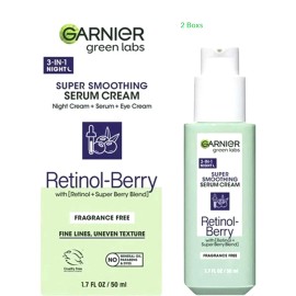 Garnier 2 x Garnier Green Lab 3in1 Night Super Smoothing Serum Cream Retinol Berry 1.7oz