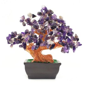 Colorsheng Feng Shui Quartz Crystal Money Tree Bonsai Style Decoration for Luck and Wealth (Purple)