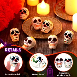 RoundFunny 12 Pcs Miniature Day of The Dead Skulls Ofrenda Decorations Dia De Los Muertos Ofrendas Altar De Muertos Miniature Mexican Fiesta for Day of The Dead Halloween Altar Ofrenda Decor