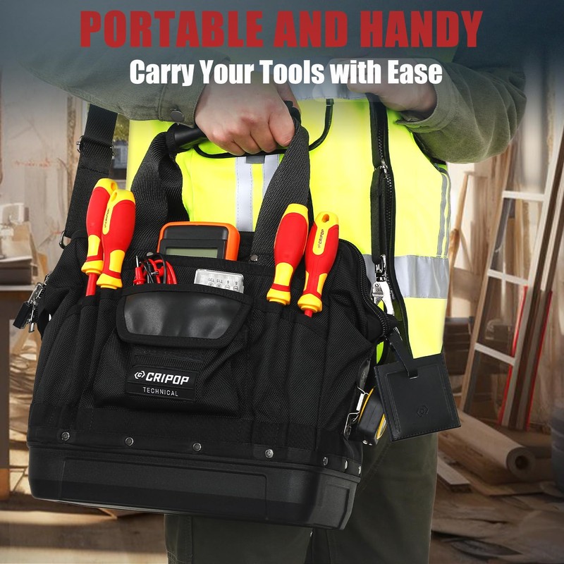 CRIPOP 13 Inch Wide Mouth Tool Bag, Heavy Duty Tool