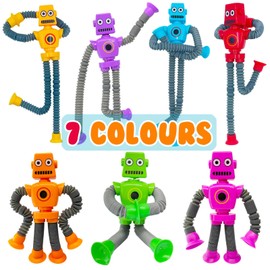 YAHAZORR Upgrade Pop Tubes Robot Fidget Toys,7 Packs Different Bright Colour Telescopic Suction Cup Robotics for Toddlers Kids Autism Sensory Toys for Travel Essentials Party Favor Children's Gift