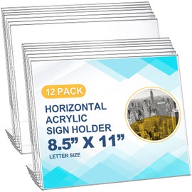 Qilery 12 Pcs Horizontal 11 x 8.5 Inch Acrylic Sign Holder, Standing Sign Holder Table Top Transparent Plastic Document Slant Back Display Stand for Workers Teachers Office School Menu Desktop