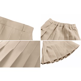 SANGTREE Women's High Waisted Pleated Skater Tennis School A-Line Skirt Uniform Skirts with Lining Shorts Khaki2, US 3XL