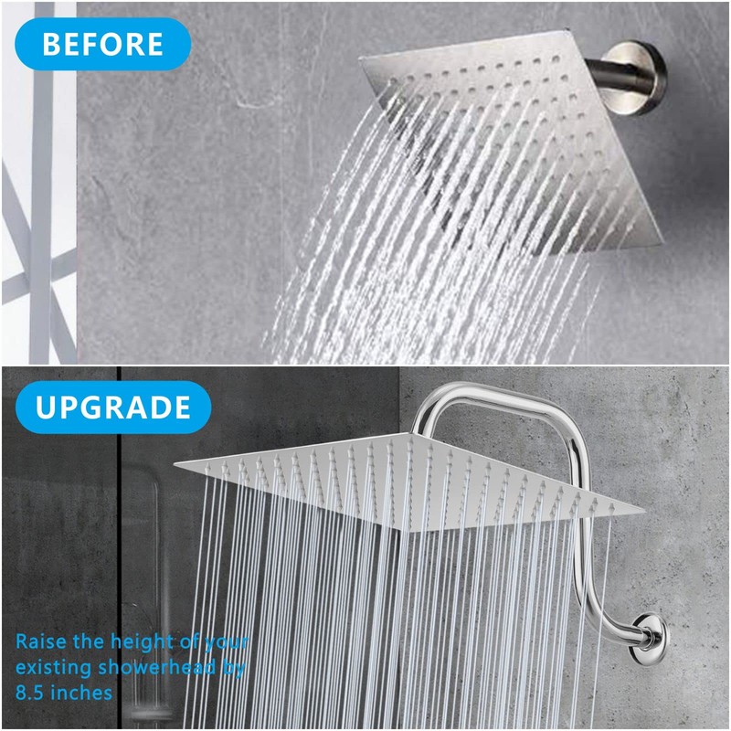 Voolan Rain Shower Head with Goose Neck Curve Arm, All