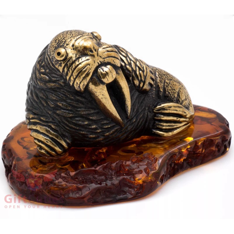 Solid Brass Amber Walrus Figurine IronWork