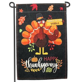 Cute Thanksgiving Turkey Garden Flag 12x18 Inch Double Sided Fall Turkey Gobble Yard Outdoor Decorative Flag(A)