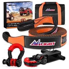 Nilight 3" x 20' Recovery Tow Strap Kit with 2" Hitch Receiver and 3/4" Anti-Theft D-Ring Shackles Storage Bag Heavy Duty Tow Rope for Car Truck SUV ATV (MBS 31500LBS)
