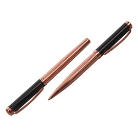 Stratton Ballpoint & Roller Ball Pen Set - Black & Rose Gold