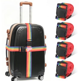 Adjustable Luggage Straps for Suitcases – 4 Pack Bright Colors, Quick-Release Buckle, Secure Travel Luggage Strap for Easy Identification and Safety(Iridescent)