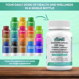 Mezcla de refuerzo súper inmunológico, quercetina, vitamina C, vitamina D, saúco, zinc, cúrcuma + empaquetado con musgo marino, jengibre, ajo, bromeli