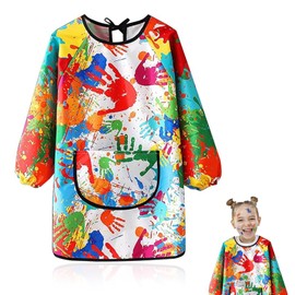 HUSOUE Kids Painting Apron 6-12 Age, Waterproof Child Art Smock with Pocket Graffiti Long Sleeves Painting Apron Smock for Boys and Girls Cooking Painting Craft