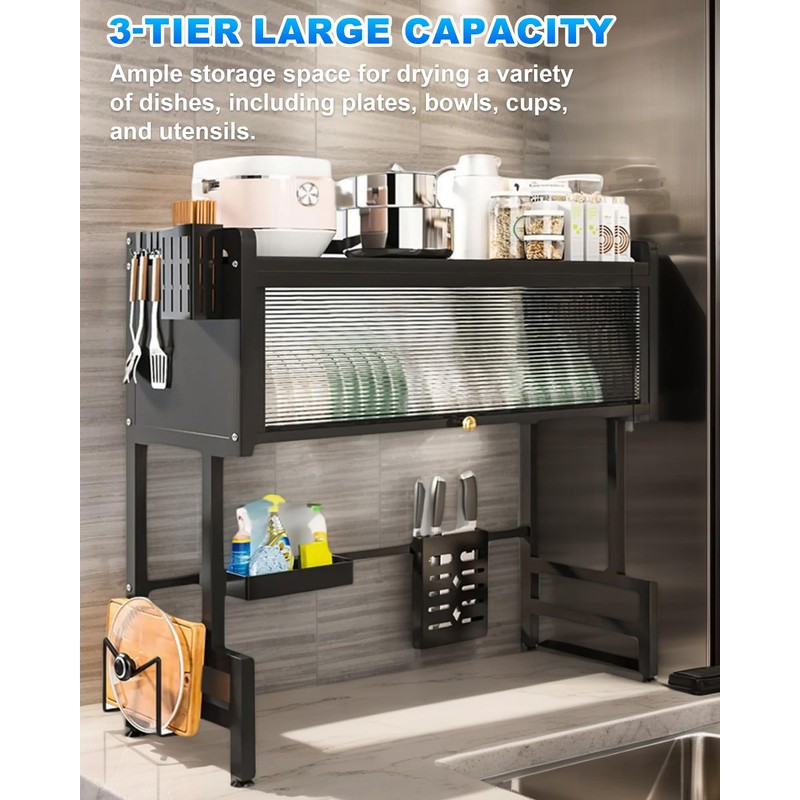 ASIEIT Dish Drying Rack, 3-Tier Over Sink Dish Drainer Drying